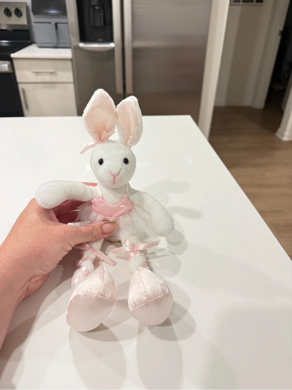 Vintage 90s Plush Bunny Ballerina Toy - White and Light Pink
